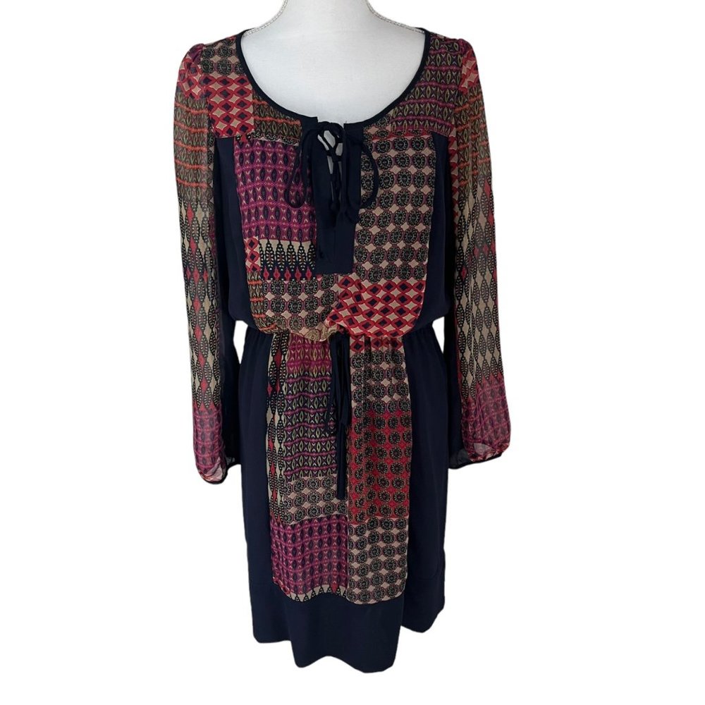 Anthropologie Maeve Multi-Color Geometric Print Tassel Tie Dress Medium M